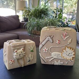 Tissue Box Cover & Tooth Brush Holder Bath Set Nursery Animals Safari Circus Zoo